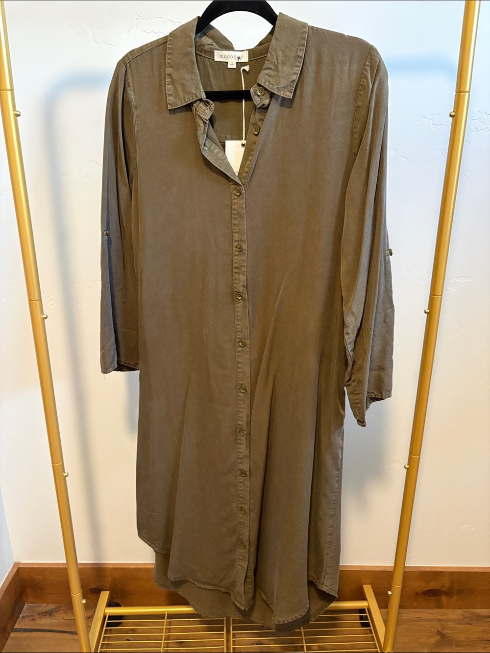 MODODOC Olive Button-Front Shirt Dress